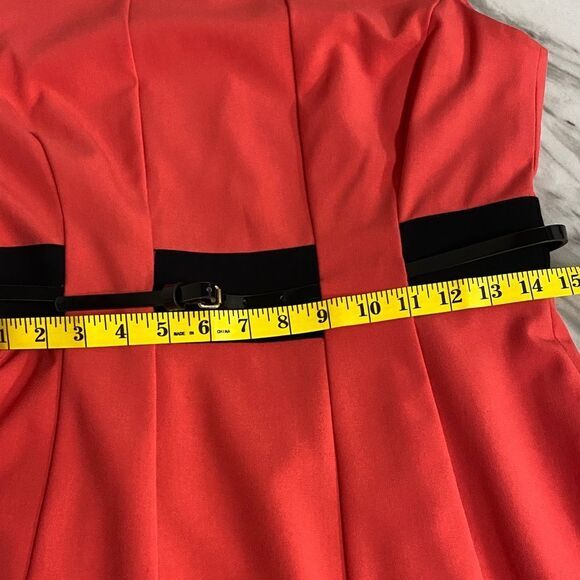 Calvin Klein Red Colorblock Fit & Flare Dress Size 8 Belted Sleeveless Midi - Picture 12 of 15